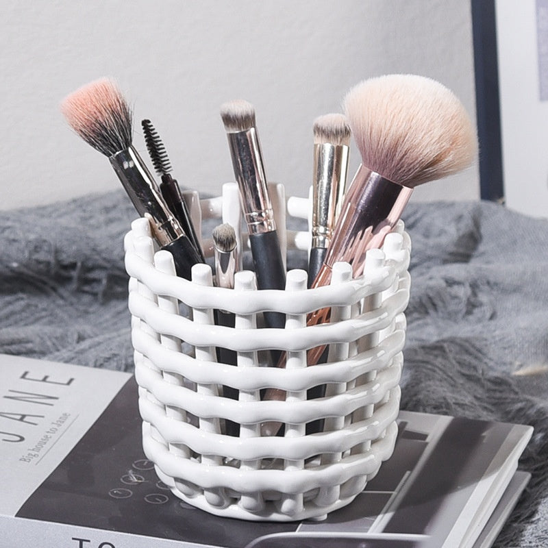 Ceramic Storage Basket Hand-woven Make-up Pen Container Ceramic Storage Basket Hand-woven Make-up Pen Container